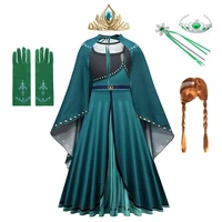 disney girls anna elsa dress snow queen 2 cosplay wig kids christmas birthday party costume baby girl green clothes accessory