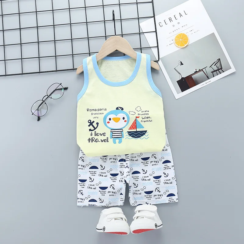 

2020 Infant Clothes Toddler Children Summer Baby Boys Girls Clothing Set Children Sport Kid Suits Tracksuits Cotton Vest + Pants