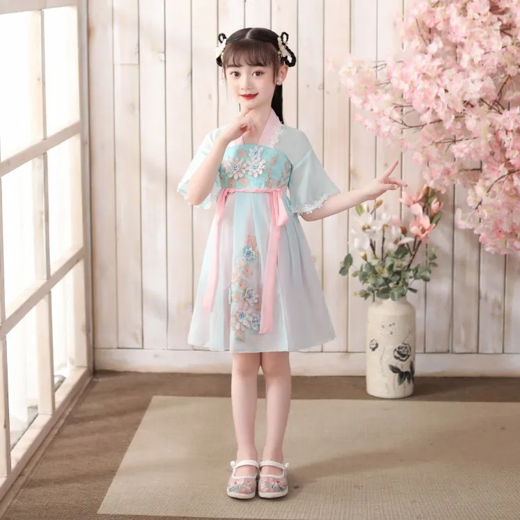 

Traditional Chinese Style Pink Fairy Princess Dress Girl Vintage Costume Party Wear Oriental Elegant Hanfu for Girls