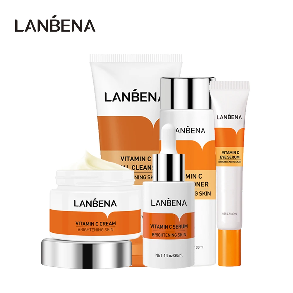 

LANBENA Vitamin C Serum Whitening Face Set Remove Freckle Melanin Black Spots Moisturizing Brighten Face Anti-Aging Skincare Kit