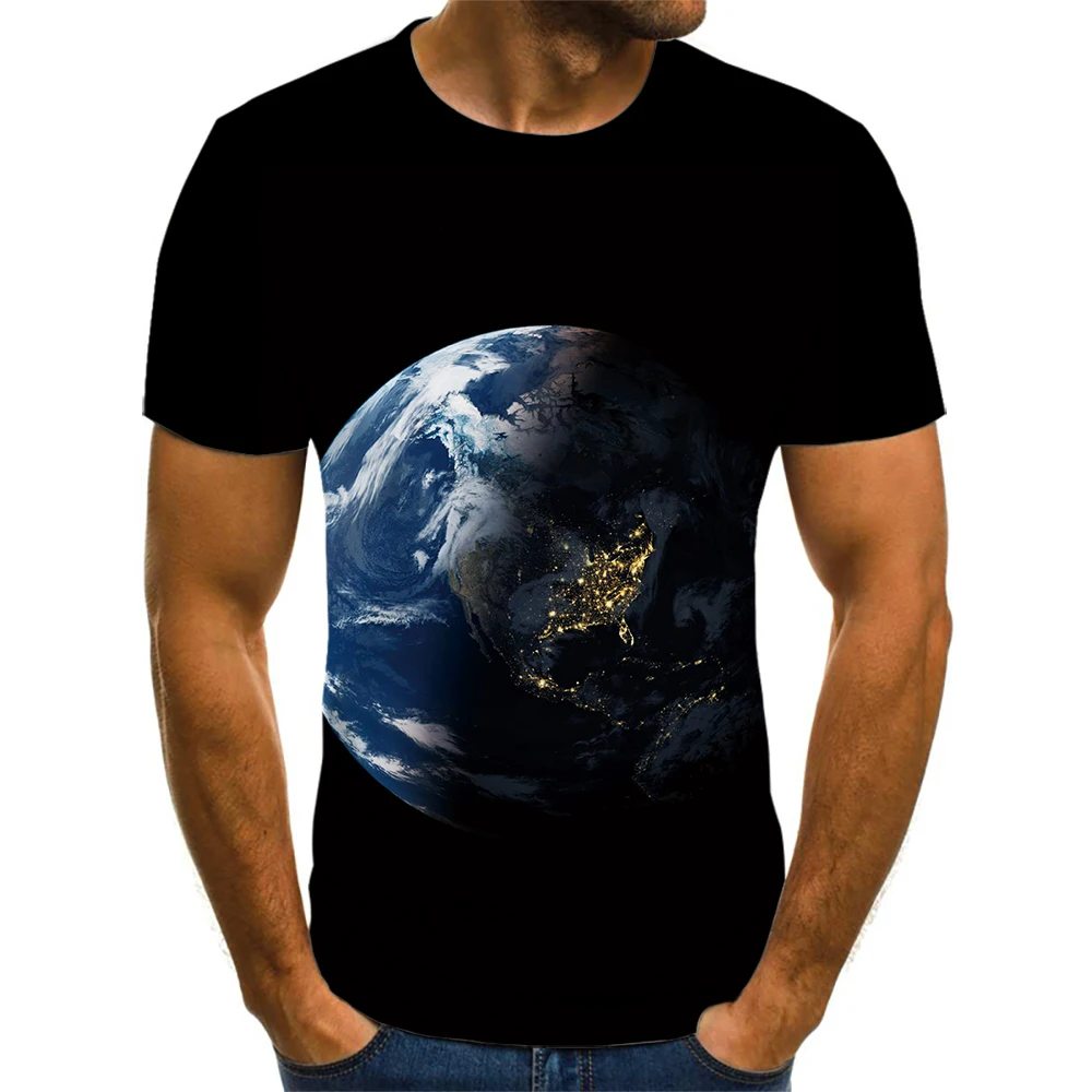 

Summer New 3D Science Fiction Planet Men's T-Shirt Super Loose Clothing Retro Short Sleeve Fashion Printed O-Neck Men's T-Shirt