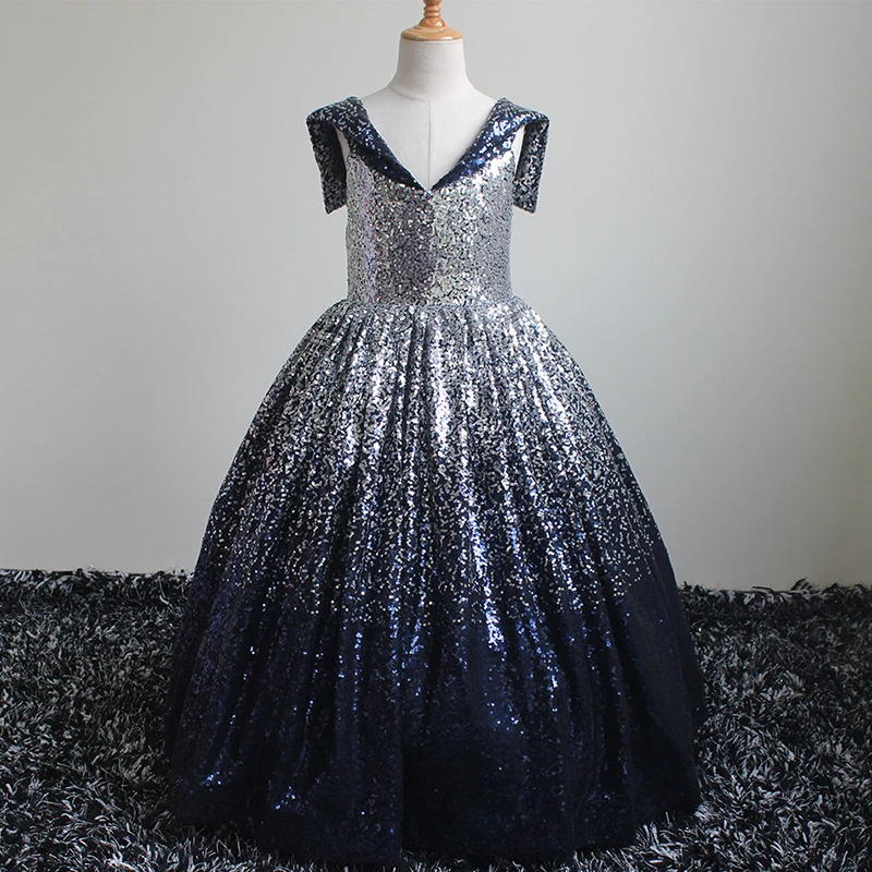 Платье для невесты с V образным вырезом и блестками|Цветочные платья девочек| |