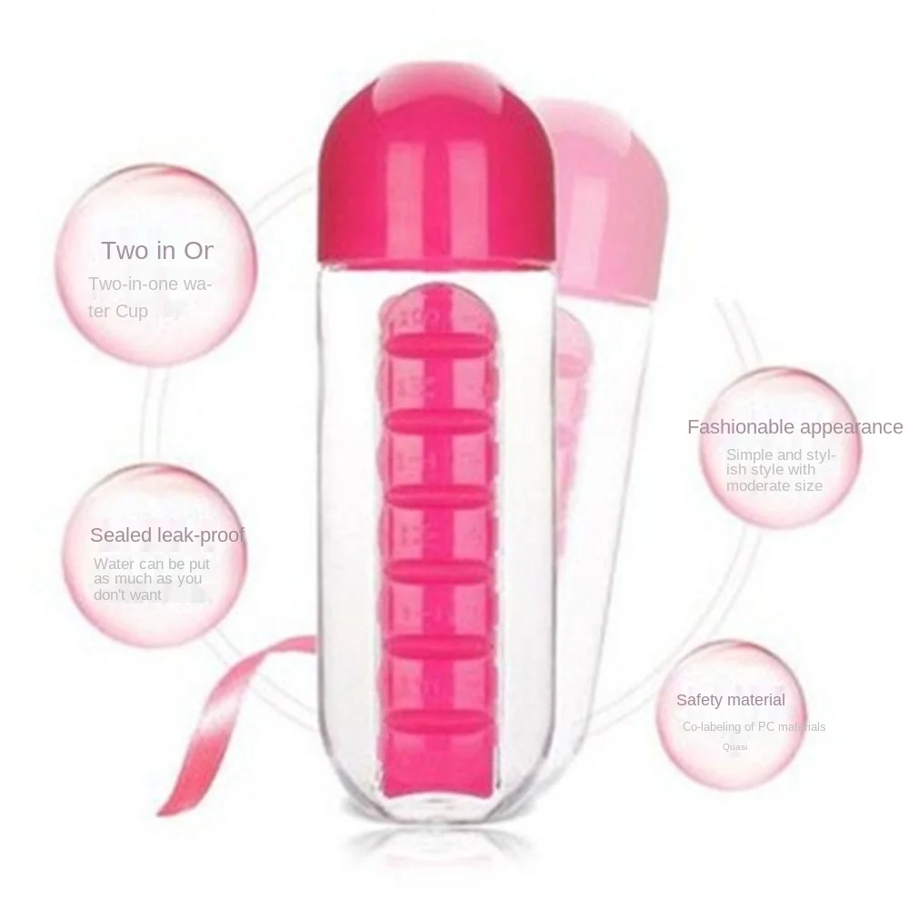 

Pill box, water cup, two-in-one, portable, all-in-one one week with cups and seven compartments, multi-function outdoor carrying