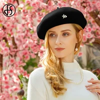 fs french beret hat for women white hats elegant wool winter beanie warm solid color ladies berets caps
