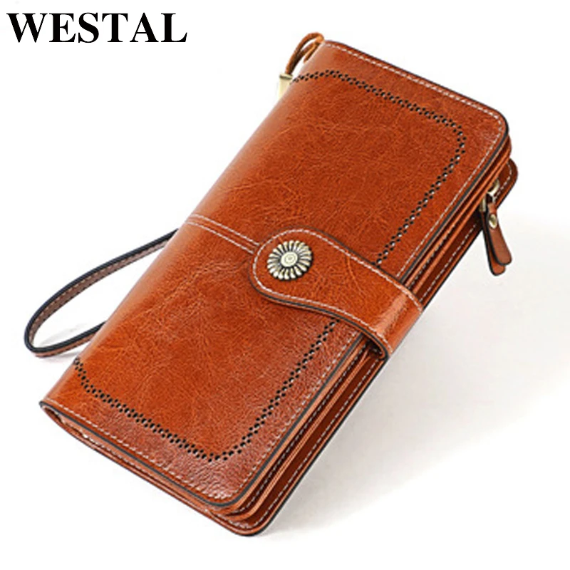 Женский кошелек WESTAL из натуральной кожи винтажный Дамский бумажник удлиненный