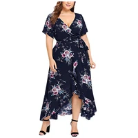 floral print plus size dress v neck casual fashion short sleeve dresses 2021 summer beach bodycon belt irregular dress women