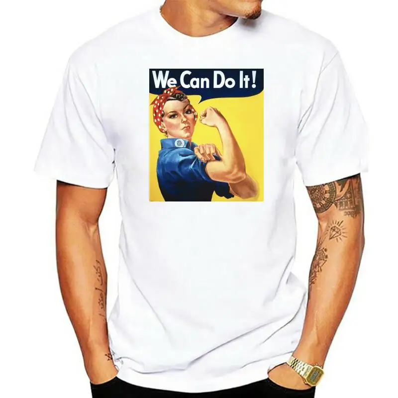 

Fashion T-shirts Summer Straight 100% Cotton Ladies We Can Do It Rosie The Riveter Girl Power Unisex Tee