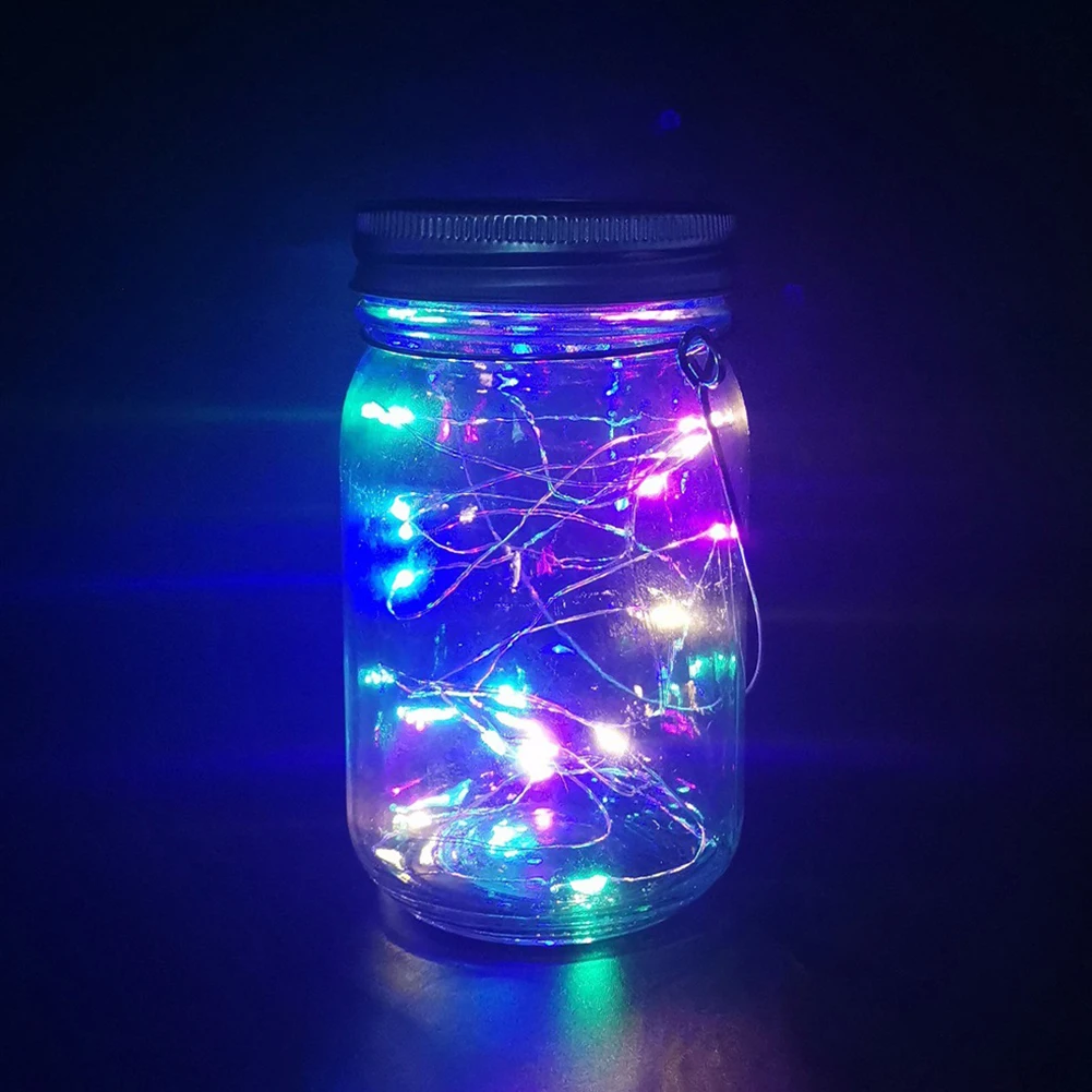 

4M Outdoor Waterproof Lawn With Lids Garden Rechargeable Home Decor Solar Mason Jar Light Yard Handheld Wide Mouth Patio 40LEDs