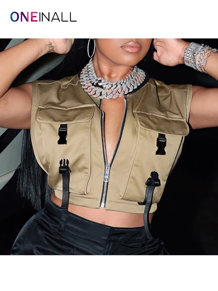 

Женский короткий жилет в стиле пэчворк ONEINALL, повседневный облегающий жилет с круглым вырезом, без рукавов, с цветными блоками, осень 2021