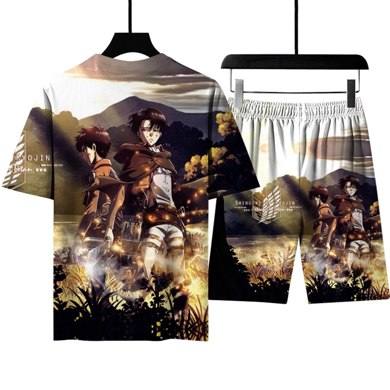 

2021 street fashion men's sportswear set shorts short sleeve T-shirt 3D digital print sports fitness men's T-shirt set s-6xl