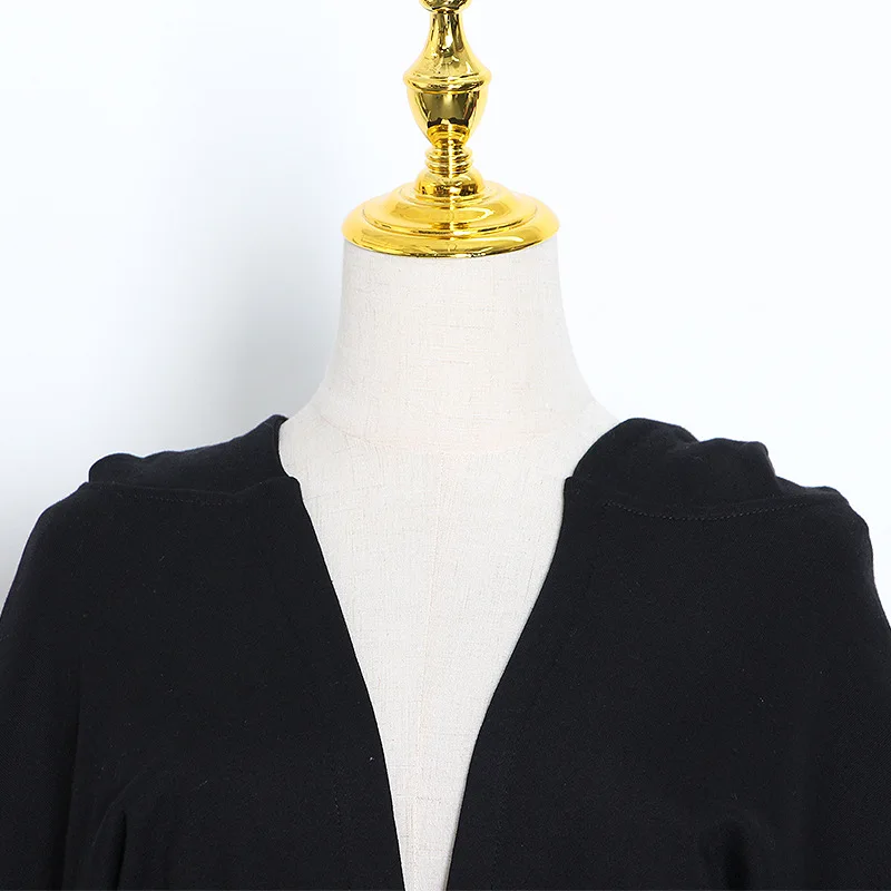 

2020 Autumn Trendy ins waist tight-fitting hook button long-sleeved hoodie small jacket fashion black hooded women