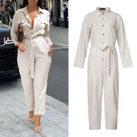celmia elegant rompers women jumpsuits sexy fashion pockets harem pants long sleeve lepel casual buttons solid sashes playsuits