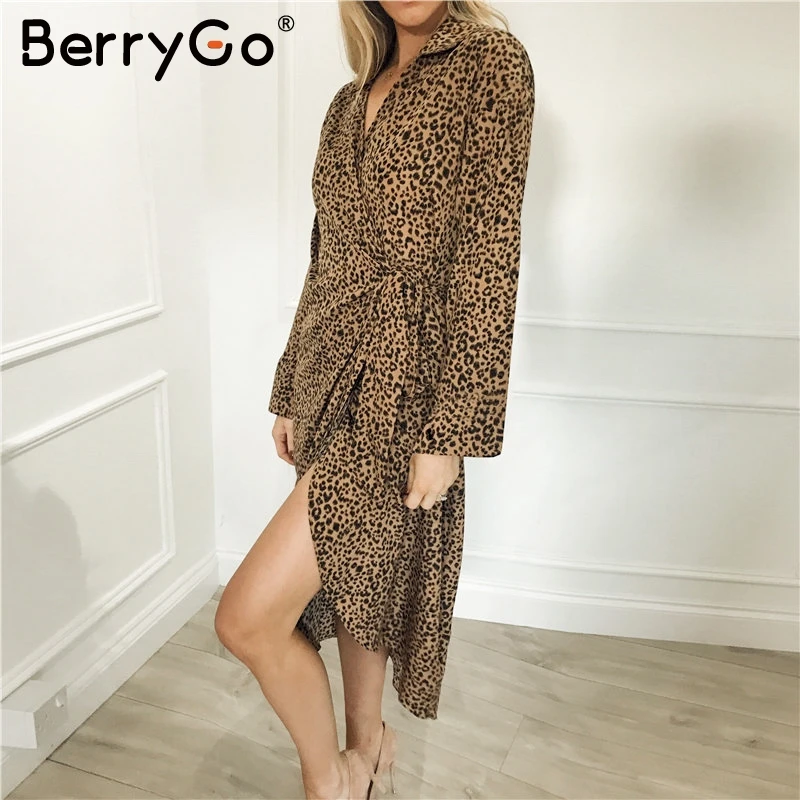 BerryGo элегантное леопардовое длинное платье для вечеринки свободное женское