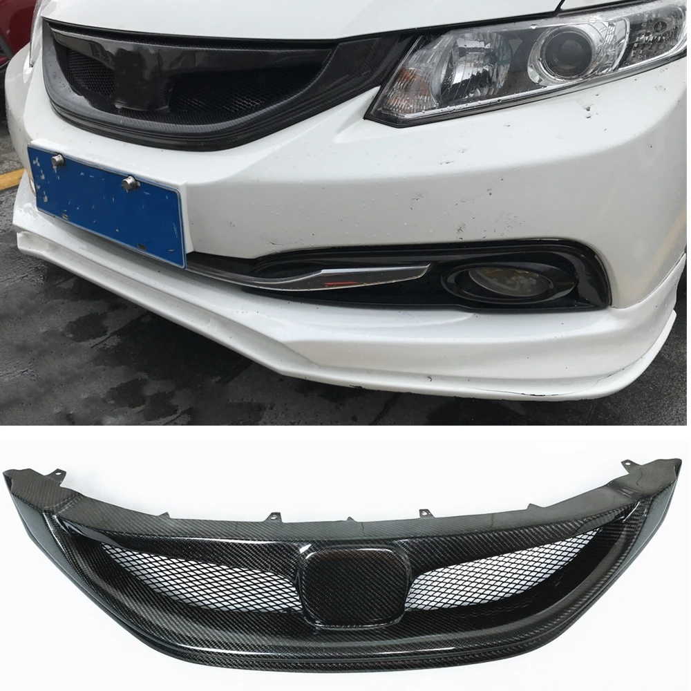 

For Honda Civic Sedan SI 2013-2015 9th Front Grille Grill Real Carbon Fiber Replacement Car Upper Bumper Hood Mesh Grid Body Kit