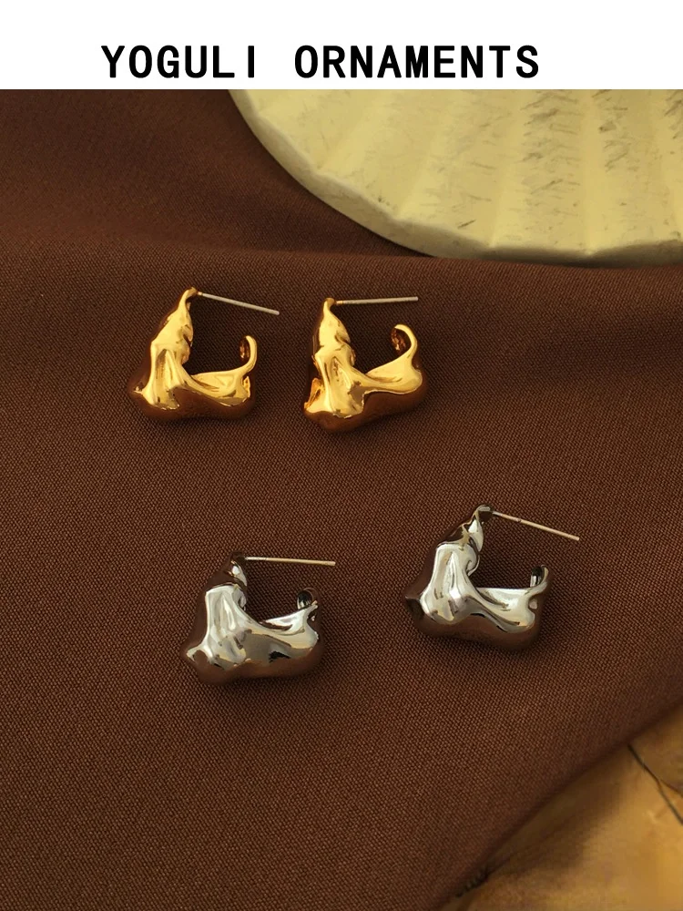 

S925 needle Modern Jewelry Metal Earrings Popular Design Vintage Temperament Irregular Golden Drop Earrings For Women Lady Gifts
