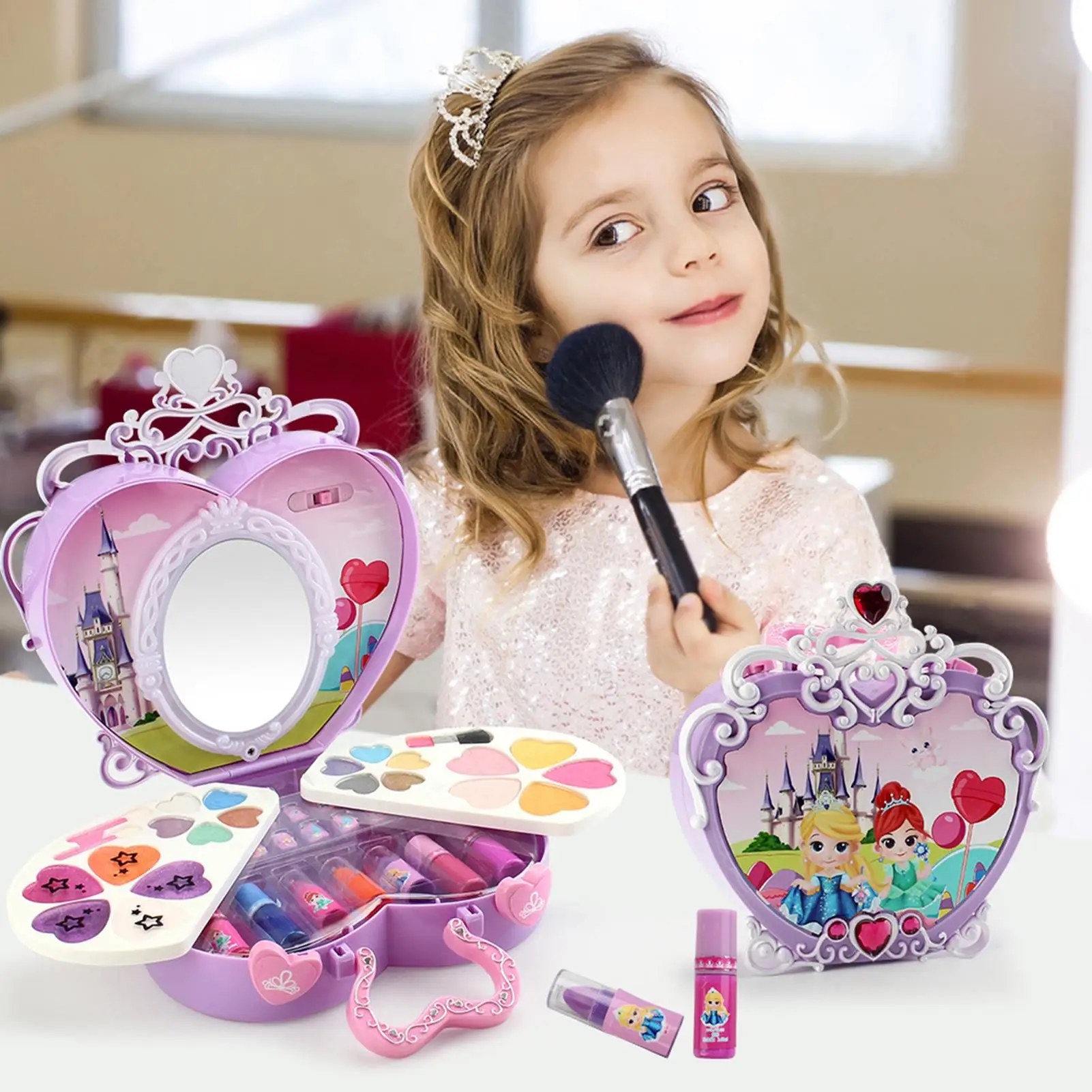 Children Girls Washable Portable Cosmetic Case Makeup Tools Play House Fashion Toys Set For Children Princess Dress Up Princess