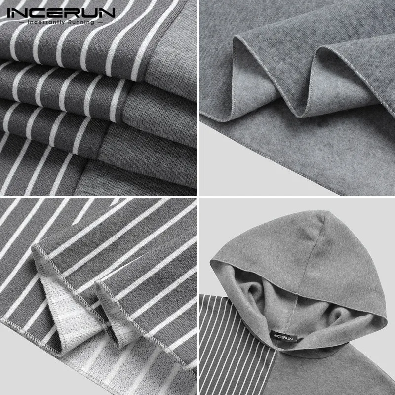 

INCERUN Men Striped Patchwork Cloak Coats Hooded Loose Streetwear Long Trench 2021 Fashion Poncho Windproof Cape Jackets S-5XL
