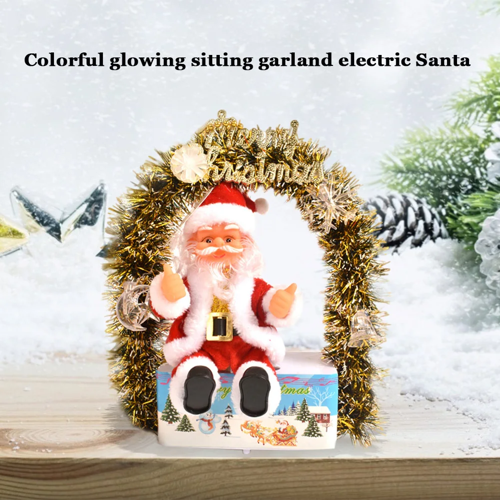 

Christmas Electric Music Santa Claus Toy Colorful Glow Sound Shining Wreath Garland Children Christmas Ornaments
