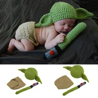 Cosplay Costume Shower Gift 100 Days Yoda Crochet Clothes Outfit Baby Infant Knitted Photography Props Costume Handmade Toddler