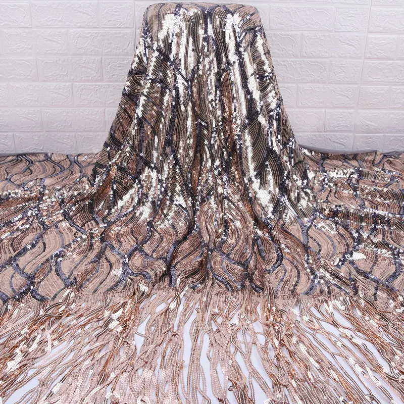 Высококачественная африканская кружевная ткань с кисточками и блестками