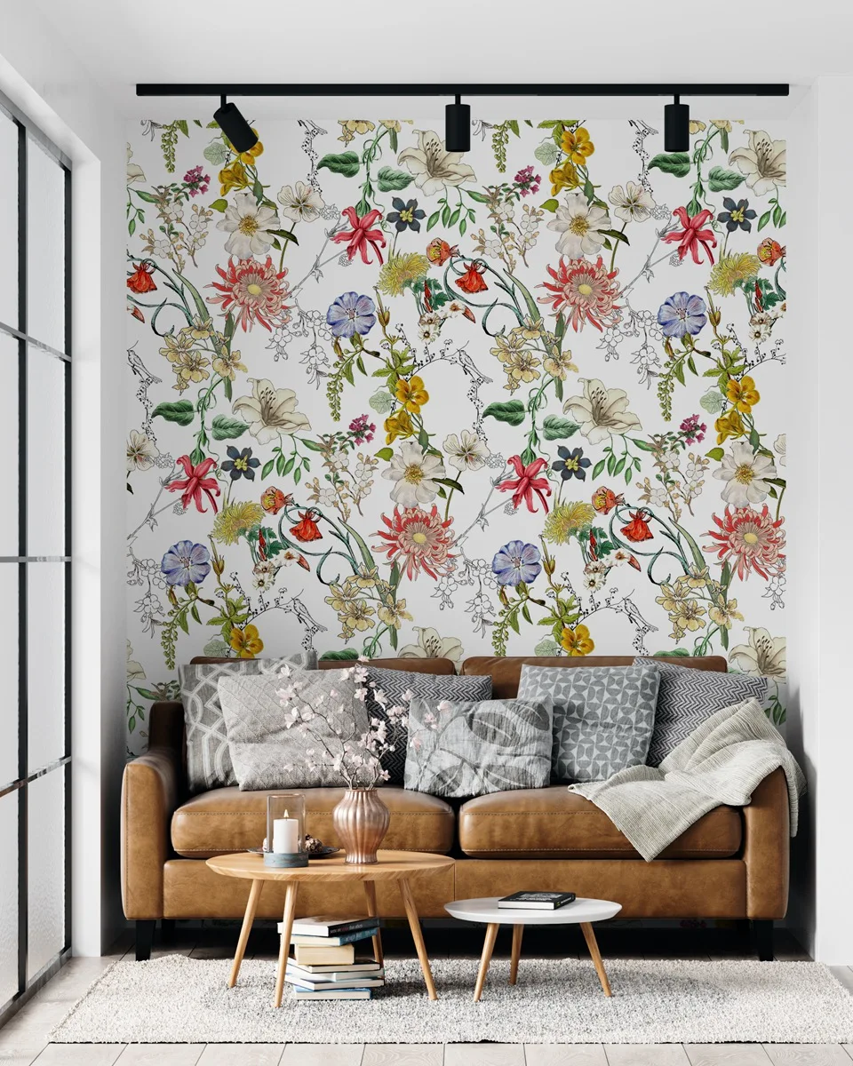 Обои Sangria с цветами Настенные обои белыми заземленными тропические ботанические