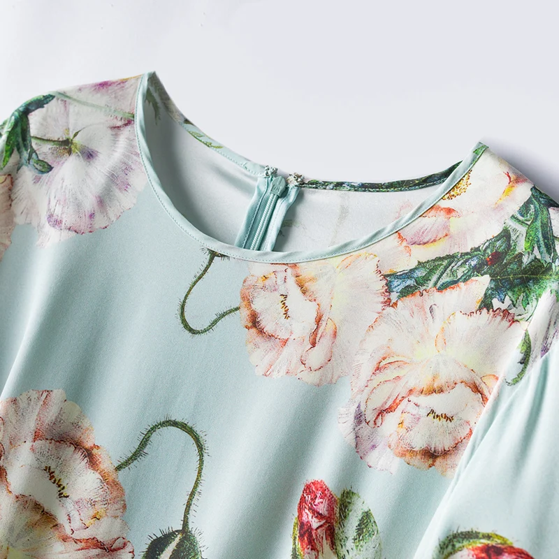 

Женское повседневное приталенное шелковое платье, элегантное плиссированное платье-трапеция с круглым вырезом и коротким рукавом, модель ...