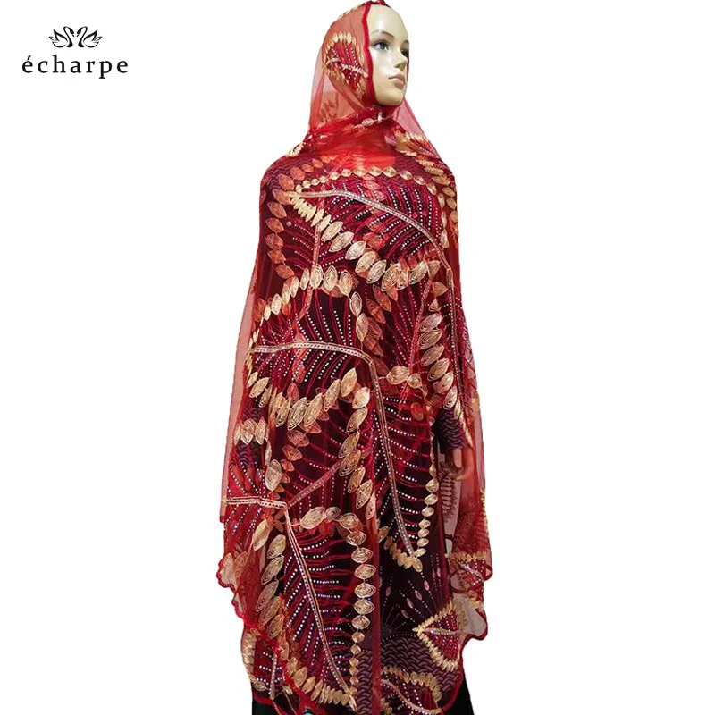 Новейшие африканские женские хиджаб шарфы дизайн листьев большая вышивка мягкий
