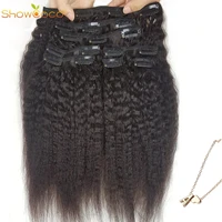 showcoco clip in one head human hair kinky straight three layer wefts machine made remy real brazilian clip in hair extensions