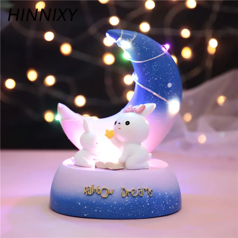 Hinnixy Смола Луна ночные огни розовый голубой Единорог кролик прикроватная