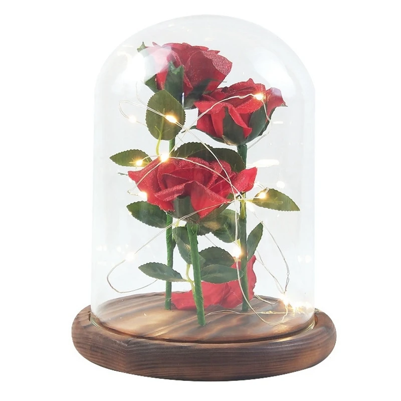 

Rose Flowers Night Light in Glass Dome USB Falling Red Petals LED Lamp for Office Home Women Valentine Day Gifts