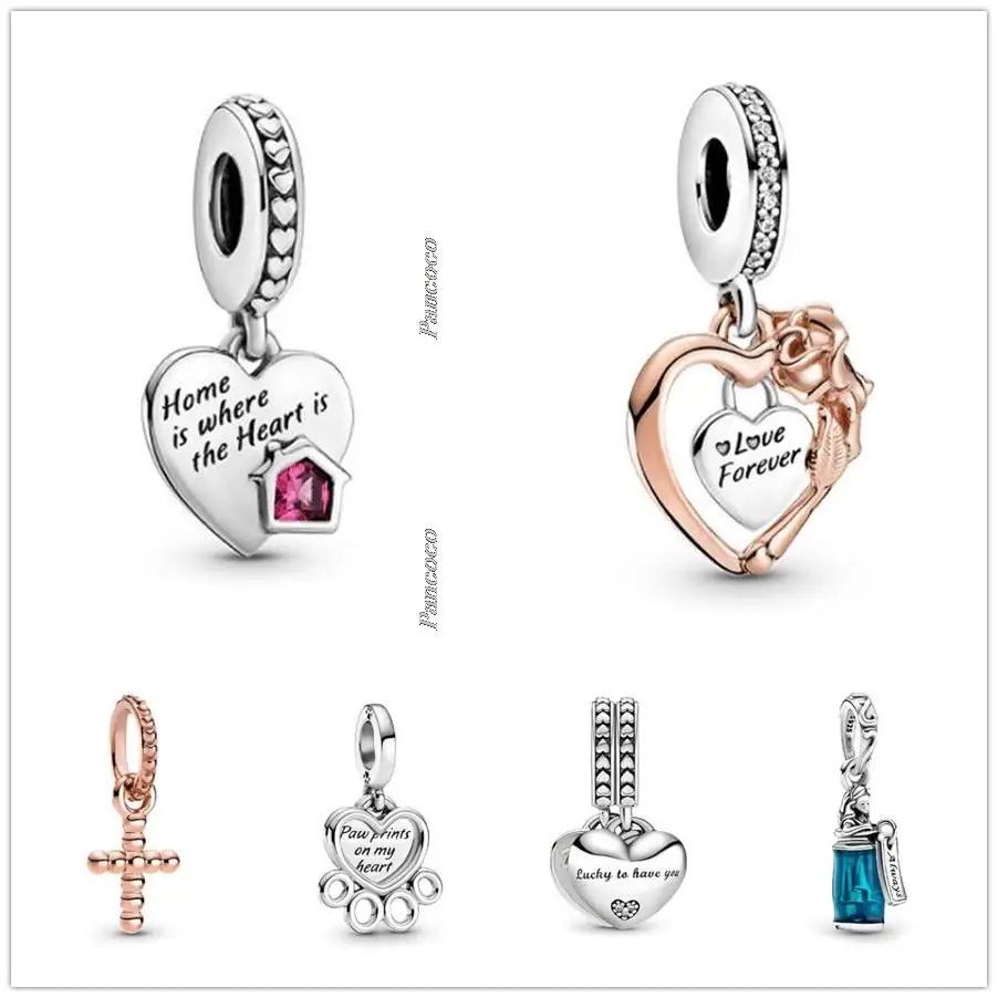 

Original 925 Sterling Silver Hearts Paw Print Dangle Charm Beads Fit Women Pandora Bracelet & Necklace Jewelry