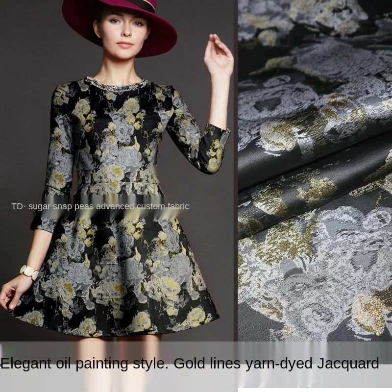 

Oil painting style gold wire three-dimensional yarn-dyed jacquard fabric, sewing fabric factory shop is not out of stock