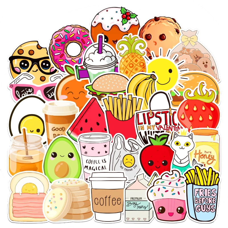 100pcs/set Popcorn Layer Cake Cartoon Food Stickers For Kids Scrapbook Bicycle Motorcycle Skateboard Snowboard Laptop Luggage | Игрушки и