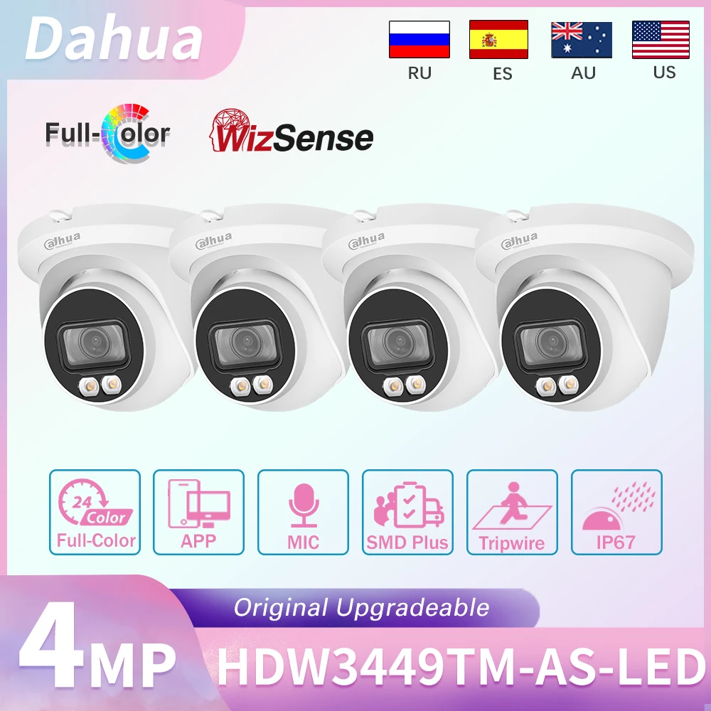 

Dahua оригинальная Φ 4 МП полноцветное ночное видение HD Dome POE Встроенный микрофон будильник IP67 WizSense IP-камера 4 шт./лот