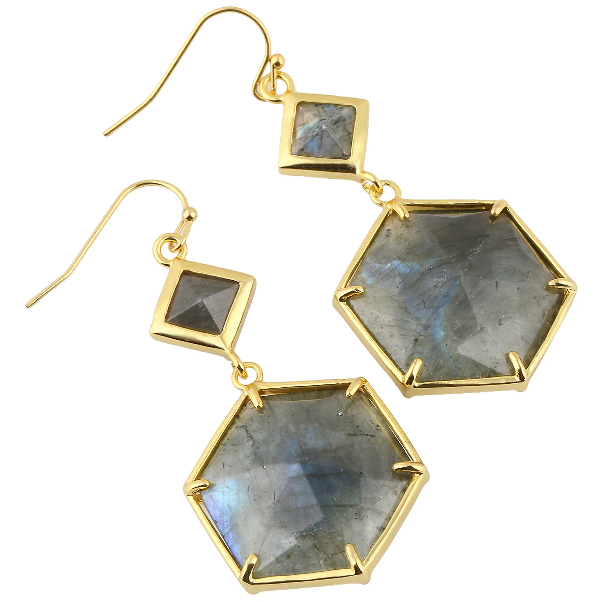 

Crystal Stone Faceted Octagon Dangle Earrings for Women,Gold Plated