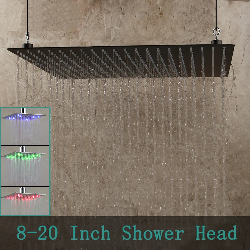 8 ~ 20 дюймов черный светодиодный Квадратный Дождь Нержавеющая сталь Насадки для