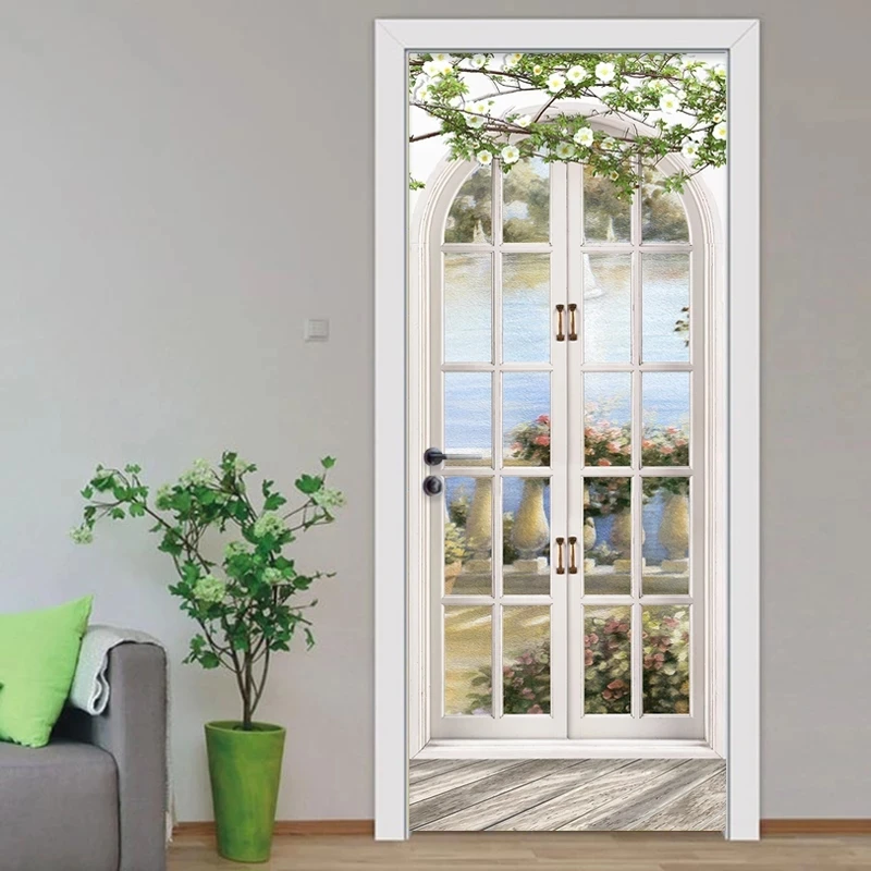 

Pastoral Landscape Wall Door Sticker Living Room Bedroom Hotel Wallpaper Self-Adhesive Waterproof Home Dooor Decor Poster Mural