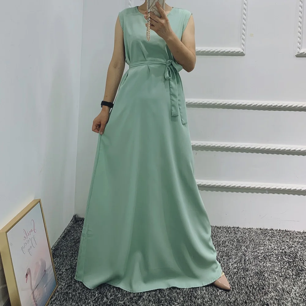 New Fashion Silky Islamic Inside abayas Robes Fancy Dress French Stylish Modesty With Belt WY56 | Тематическая одежда и