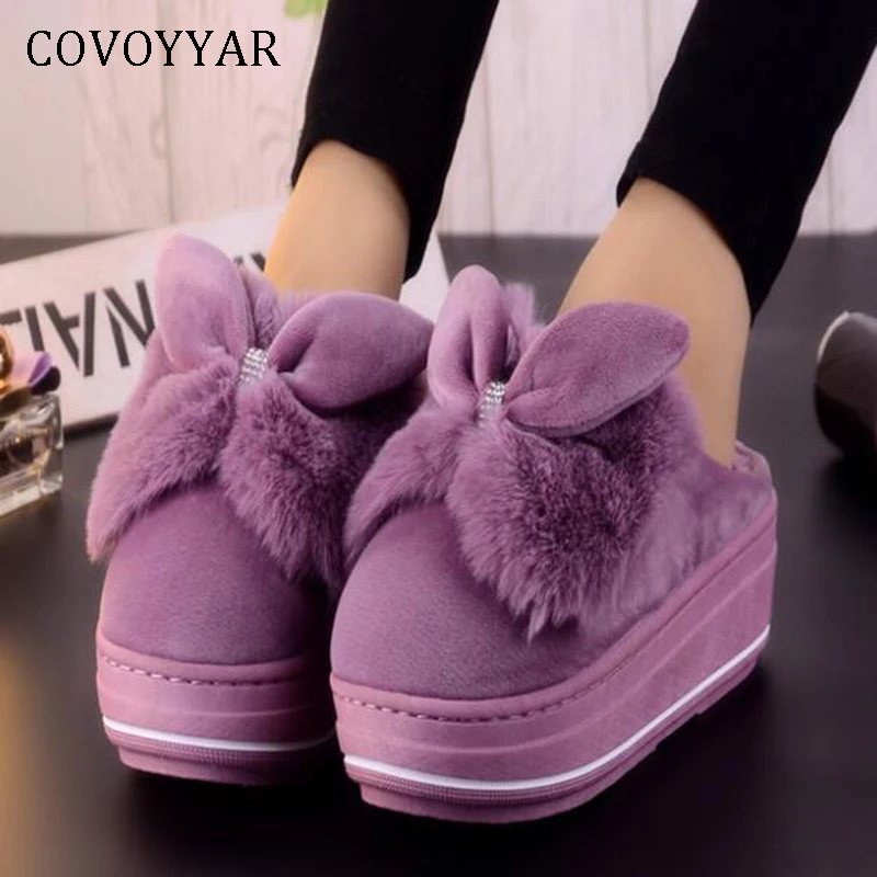 COVOYYAR/2019 г. зимняя обувь женские пушистые домашние тапочки на платформе меховые