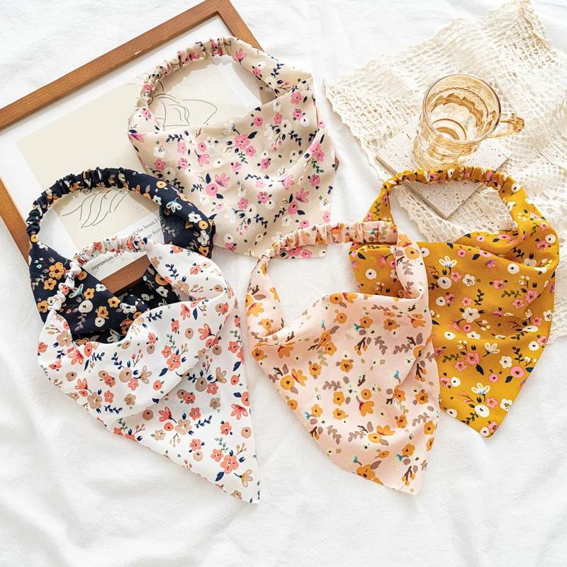 

Fashion Women Girls Summer Bohemian Hair Bands Print Stretch Triangle Headbands Vintage Cross Turban Hair Accessories