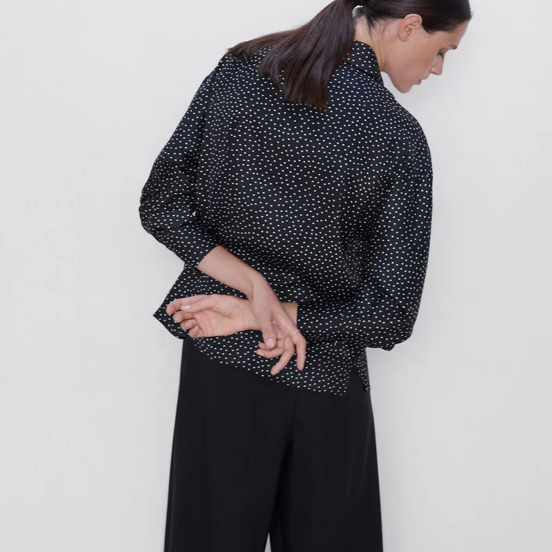 Женская блузка в горошек Za осенняя рубашка с длинными рукавами и цветочным