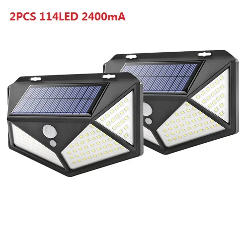 2PCS 114LED 100/114 светодиодный светильник четырехсторонний солнечный светильник 3 режима датчик движения настенный светильник наружные водонепроницаемые садовые лампы - Испускаемый цвет: 2PCS 114LED