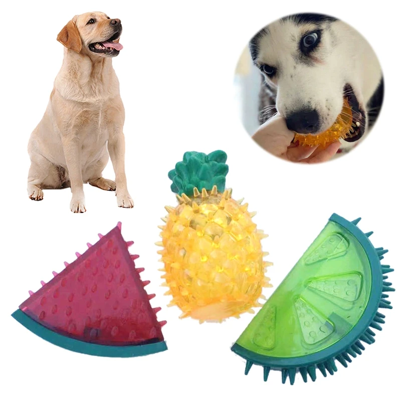 

3 Pcs Cartoon Fruit Shape Dog Squeak Interactive Chew Toys Bite-resistant Tooth