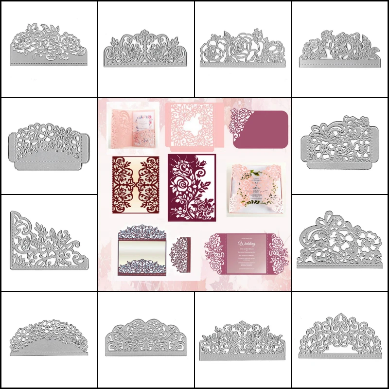 

14 стилей Цветочные кружевные границы металлические стальные Вырубные штампы трафареты для изготовления скрапбукинга «сделай сам» альбомная бумага тиснение открытки