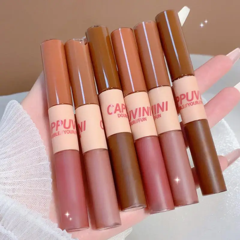 1/3pc Cappuvini Double-headed lip glaze chestnut lips tint mirror water gloss matte lipstick for cosmetics makeup kit TSLM1 - купить по