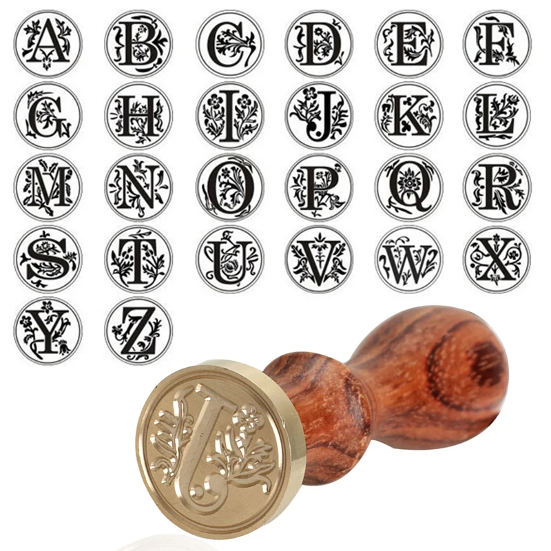 

26 Letter Pattern Wax Seal Stamps Retro Wood Stamp Antique Wooden Sealing Stamp Scrapbooking Sollos stempel Craft Wedding Decor
