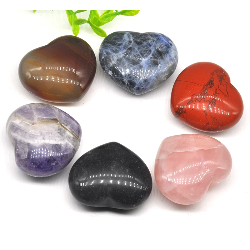 

40*35MM Natural Love Puff Heart Shaped Healing Crystal Quartz Carved Energy Chakra Massage Reiki Palm Stones Gift For Pendant