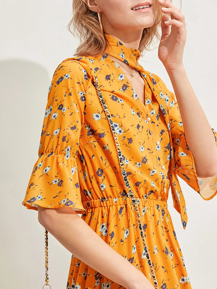 Женское шифоновое платье Amii элегантное с цветочным рисунком и v образным вырезом