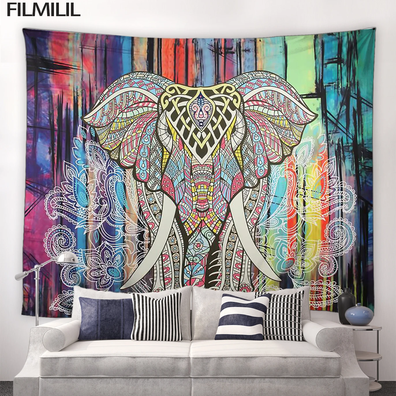 

Colorful Bohemian Elephant Tapestry Hippie Mandala Flowers Tapestries Living Room Chic Wall Hanging Decor Yoga Mat Picnic Carpet