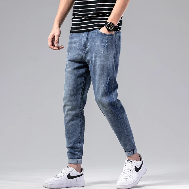 

New Four Seasons Men's Casual Zipper Slim Washable Jeans Breathable Simple Fashion ANKLE PANTS Show Thin Straight Pants